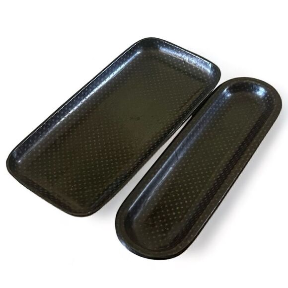 Vintage Wood Plastic Polymer Pen Desk Tray Set Black Gold Starburst Pattern (2) - Picture 8 of 15